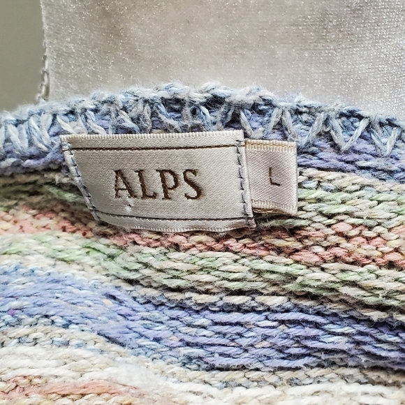 VINTAGE 80s Alps Pastel Pink Blue Heart Ribbed Knit Floral Button Up Cardigan L - Picture 15 of 16